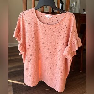 LC Lauren Conrad Pink Eyelet Ruffle Sleeve Blouse, XXL! Super pretty cutout!